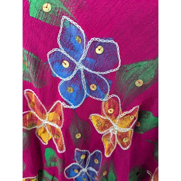 California Woman Top Free Size M/L Embroidered Pink Sequins Bohemian Tunic Flowy - Picture 5 of 14